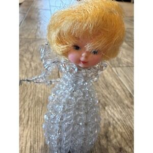 Angel Figurine Ornament Small Clear Beaded Blonde Vintage Handmade Christmas